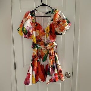 Zara Multicolor Floral Dress with Puff Sleeves